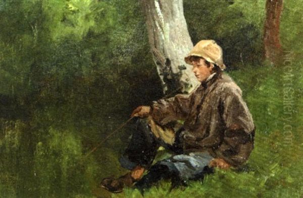 Le Petit Pecheur Oil Painting by Leon Germain Pelouse