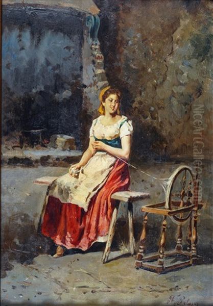 Filatrice Oil Painting by Francesco Peluso