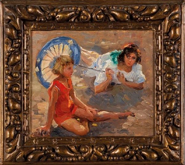 Ragazze Sulla Spiaggia Oil Painting by Giuseppe Pennasilico