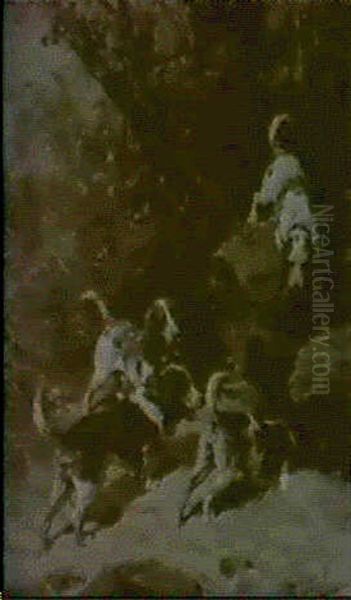 Bassets Artesiens A La Chasse Au Lapin Oil Painting by Olivier de Penne