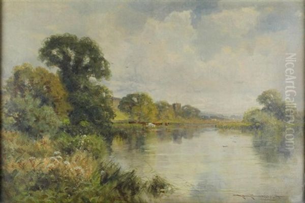 Cattle On The Thames With Church In The Back Oil Painting by Harry Pennell