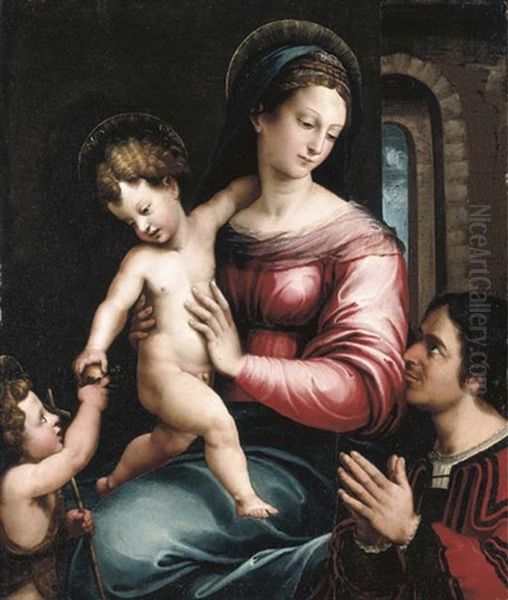The Virgin And Child With The Infant Saint John The Baptist And A Donor Oil Painting by Luca Penni