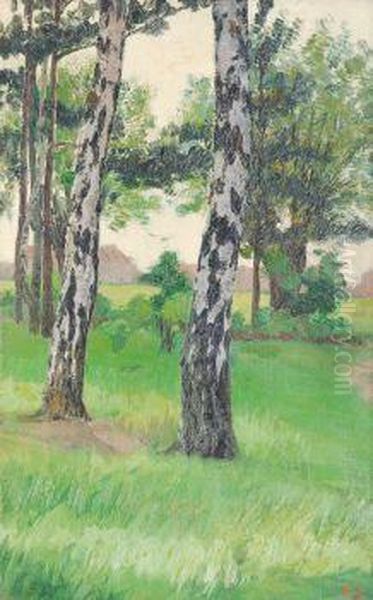 Baumbestandene Wiese Oil Painting by August Blunck