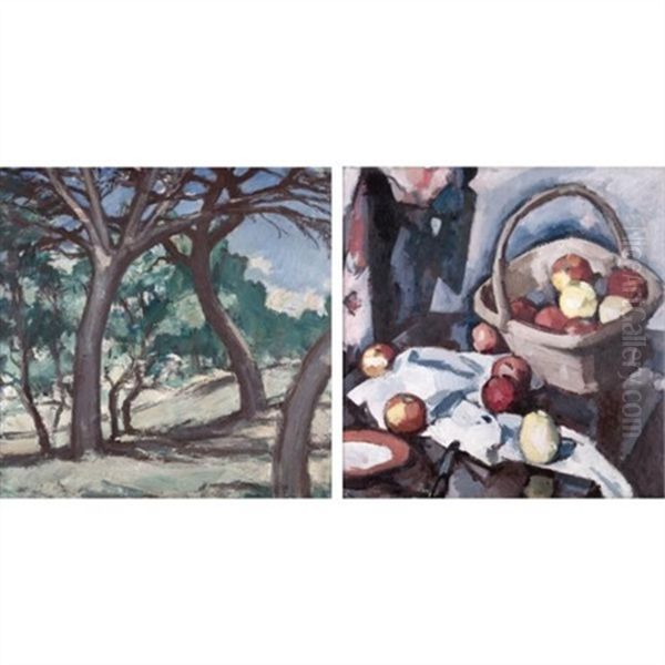 Les Arbres (+ Panier Et Pommes, Verso) Oil Painting by Samuel John Peploe