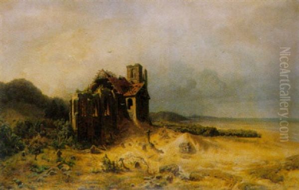 Kirchenruine Mit Altem Friedhof Am Strand Oil Painting by Carl Von Perbandt