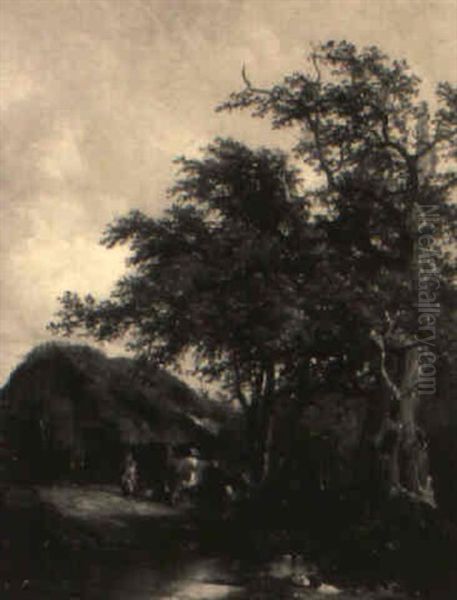 Rustic Scene With A Woman Milking By A Pond Oil Painting by Sidney Richard Percy