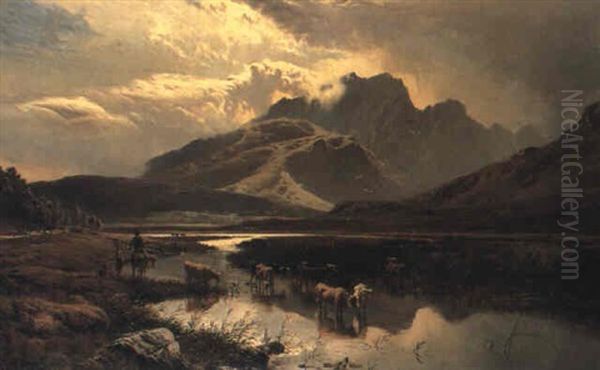 Watering The Herd Oil Painting by Sidney Richard Percy