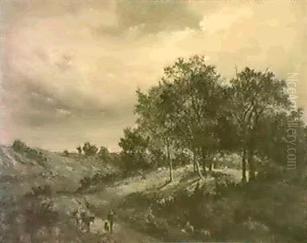 Travellers In A Wooded Landscape Oil Painting by Sidney Richard Percy