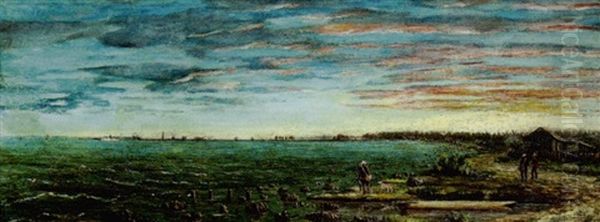 The Lighthouse, Pontchartrain Beach Evening Oil Painting by Achille Perelli