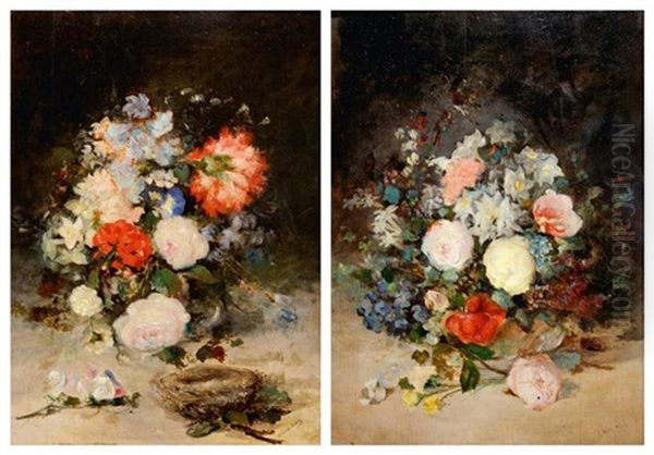 Bouquets Fleuris (pair) Oil Painting by Antonio Perez Rubio
