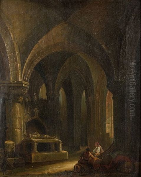 Contrabandistas En Una Cripta Oil Painting by Genaro Perez Villaamil Y Duguet