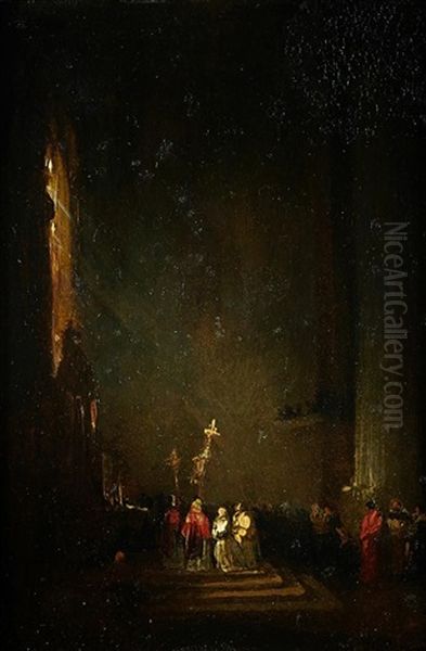 Interior De Una Iglesia Oil Painting by Genaro Perez Villaamil Y Duguet