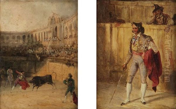 Toreador. Corrida (2 Works) Oil Painting by Genaro Perez Villaamil Y Duguet