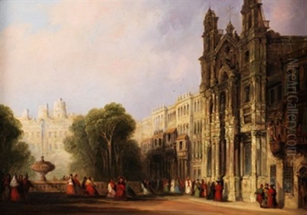 Alameda E Iglesia Del Carmen, Cadiz Oil Painting by Genaro Perez Villaamil Y Duguet
