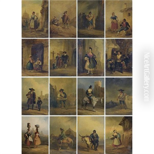 Costumbrista Scenes With Spanish Folkloric Types (16 Works) Oil Painting by Genaro Perez Villaamil Y Duguet