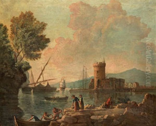 Pescadores En La Bahia Oil Painting by Genaro Perez Villaamil Y Duguet