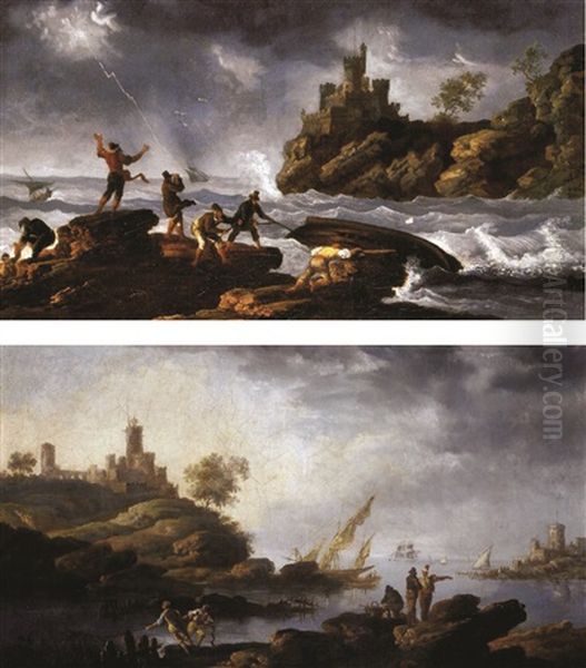 Calma (+ Tormenta; Pair) Oil Painting by Genaro Perez Villaamil Y Duguet