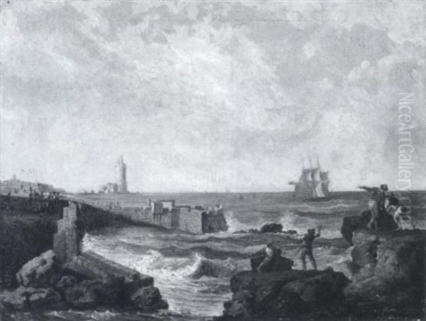 Harbor View (puerto Rico?) Oil Painting by Genaro Perez Villaamil Y Duguet