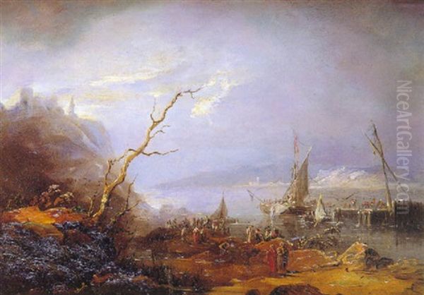 Paisaje Con Barcos Y Ruinas Oil Painting by Genaro Perez Villaamil Y Duguet