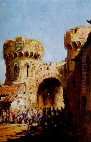 Puerta Amurallada Oil Painting by Genaro Perez Villaamil Y Duguet