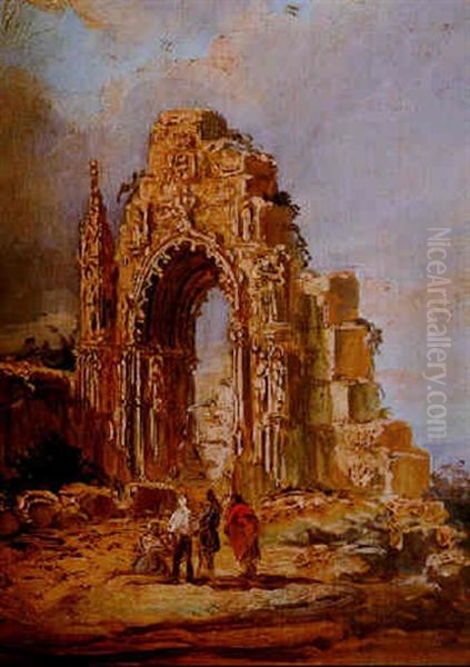 Viandantes Junto A Ruinas Oil Painting by Genaro Perez Villaamil Y Duguet