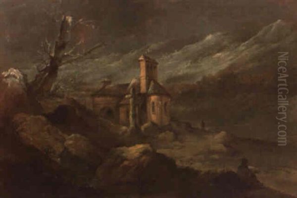 Eremita Junto Al Monasterio Oil Painting by Genaro Perez Villaamil Y Duguet