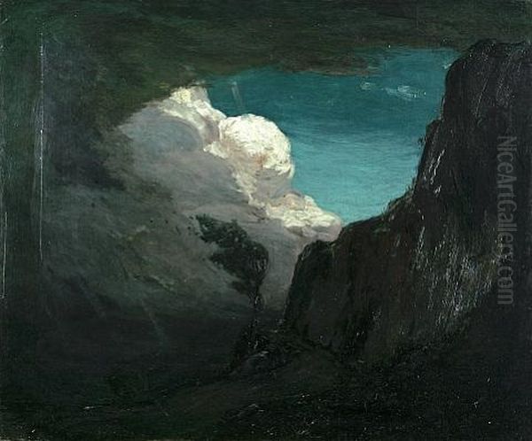 Mountain Landscape With Rolling Clouds Oil Painting by Van Deering Perine