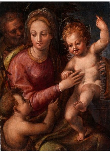 Sacra Famiglia Con San Giovannino  (heilige Familie Mit Heiligem Johannes) Oil Painting by Perino Del Vaga (Pietro Bonaccors