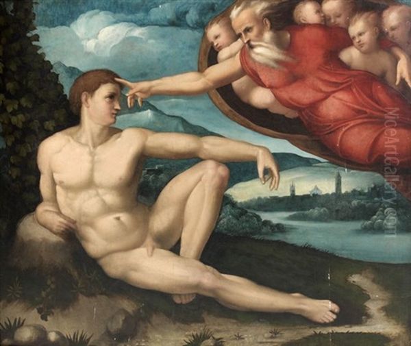 La Creation D'adam Oil Painting by Perino Del Vaga (Pietro Bonaccors