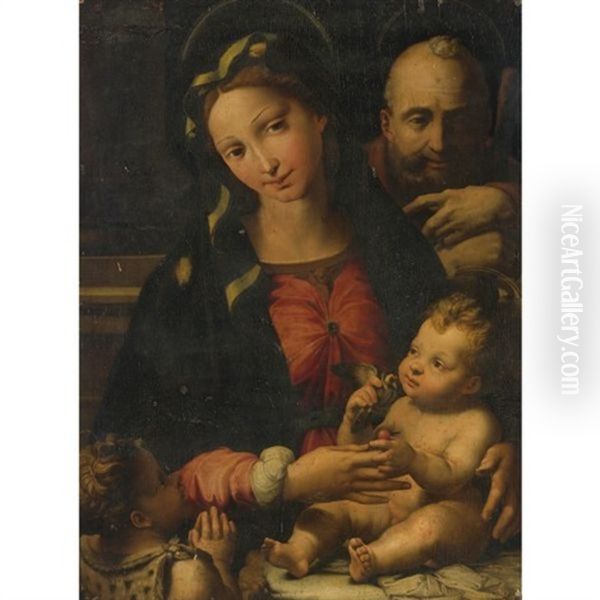The Holy Family With The Infant Saint John The Baptist Oil Painting by Perino Del Vaga (Pietro Bonaccors