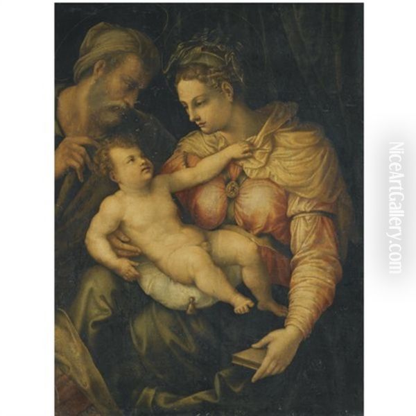 The Holy Family Oil Painting by Perino Del Vaga (Pietro Bonaccors