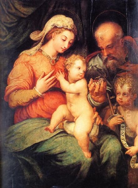 The Madonna And Child With Saint Joseph And The Infant Baptist Oil Painting by Perino Del Vaga (Pietro Bonaccors