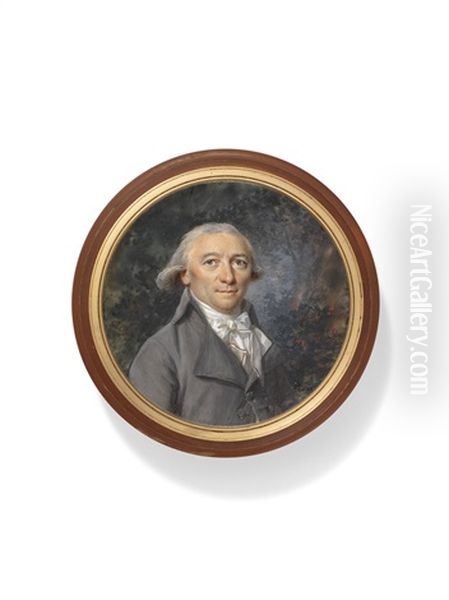 A Gentleman In Grey Coat In A Landscape Oil Painting by Lie-Louis Perin-Salbreux