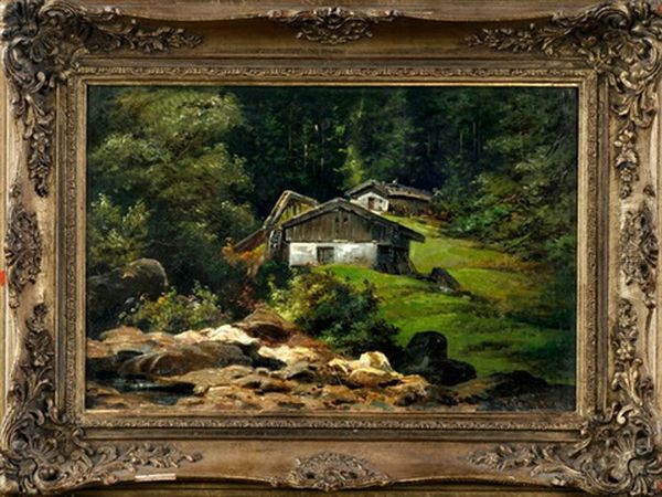 Gebirgsbach Am Gehoft Mit Wassermuhle Oil Painting by Friedrich Perlberg