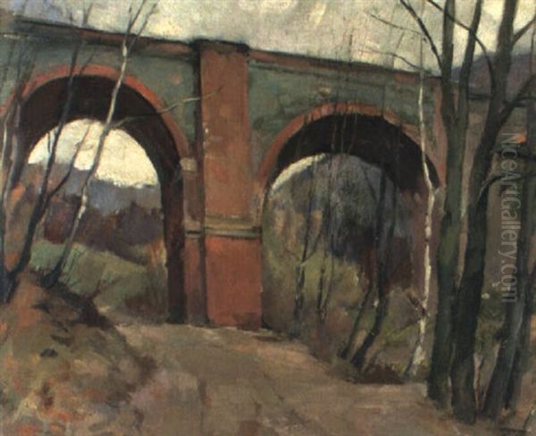 Viadukt Oil Painting by Leo Perlberger
