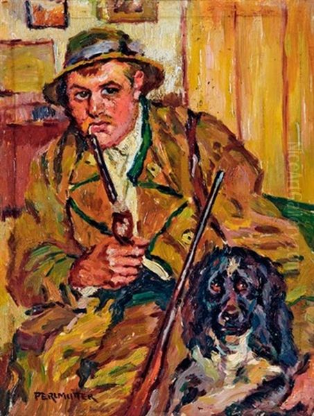 Vadasz Kutyajaval Oil Painting by Izsak Perlmutter