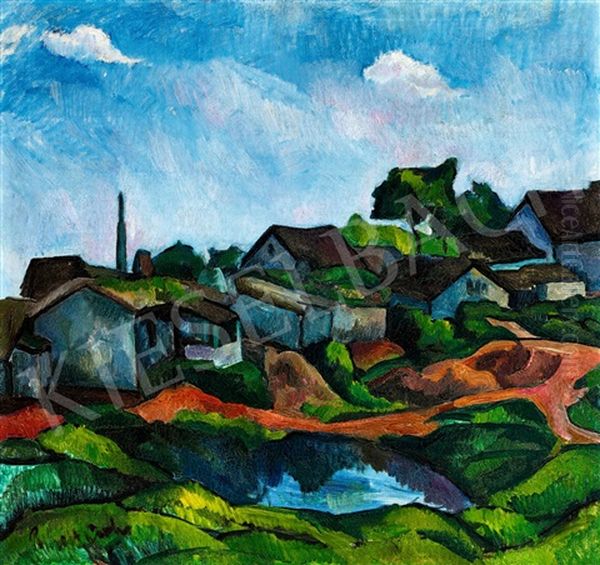 Landscape With Houses Oil Painting by Vilmos Perlrott-Csaba