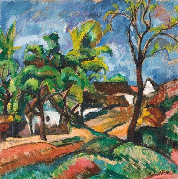 Summer (view Of Pocsmegyer) Oil Painting by Vilmos Perlrott-Csaba