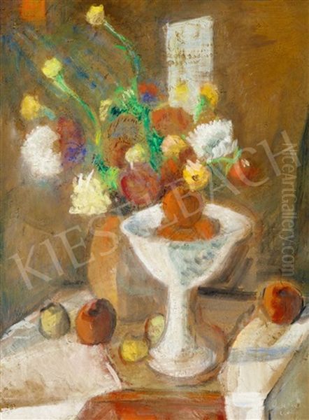 Studio Still-life With Flowers Oil Painting by Vilmos Perlrott-Csaba