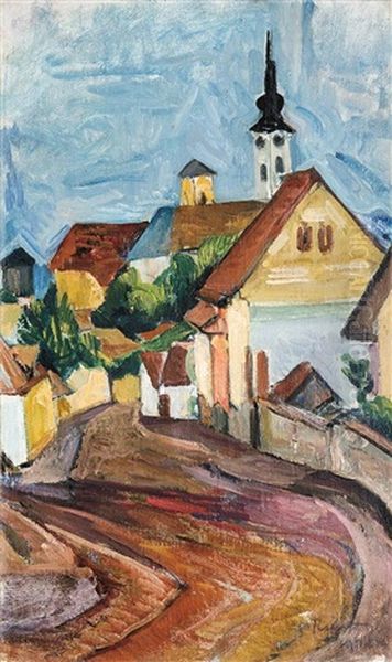 View Of Szentendre Oil Painting by Vilmos Perlrott-Csaba