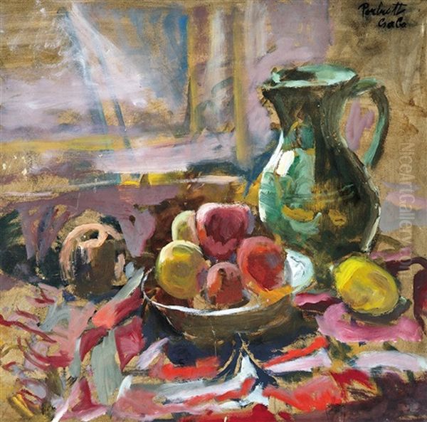 Still-life With Fruits And Pitcher Oil Painting by Vilmos Perlrott-Csaba