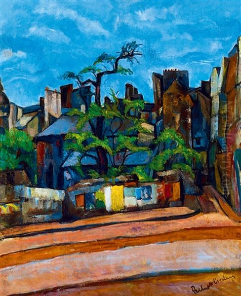 Paris Street Scene With Colourful Posters Oil Painting by Vilmos Perlrott-Csaba