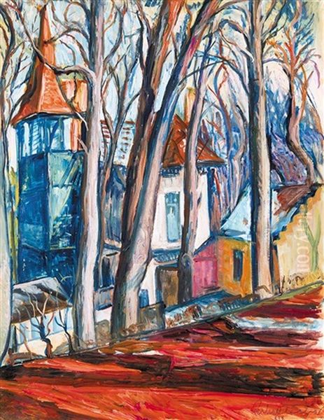 Cityview With An Esplanade Oil Painting by Vilmos Perlrott-Csaba