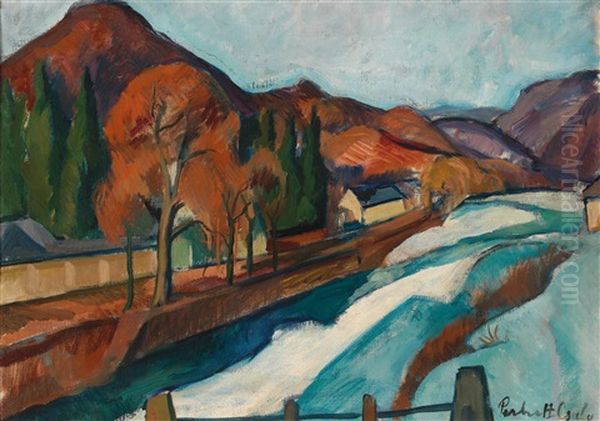 Felsobanya In Winter Oil Painting by Vilmos Perlrott-Csaba