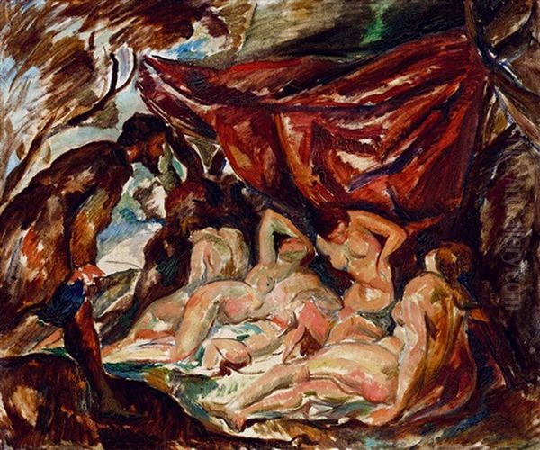 Idyll Oil Painting by Vilmos Perlrott-Csaba