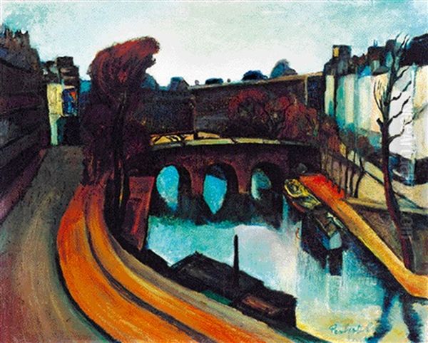 The Seine Bank In Paris Oil Painting by Vilmos Perlrott-Csaba