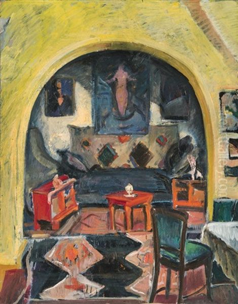 Yellow Room Ii Oil Painting by Vilmos Perlrott-Csaba