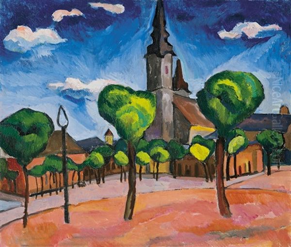 Forum Of Kecskemet Oil Painting by Vilmos Perlrott-Csaba