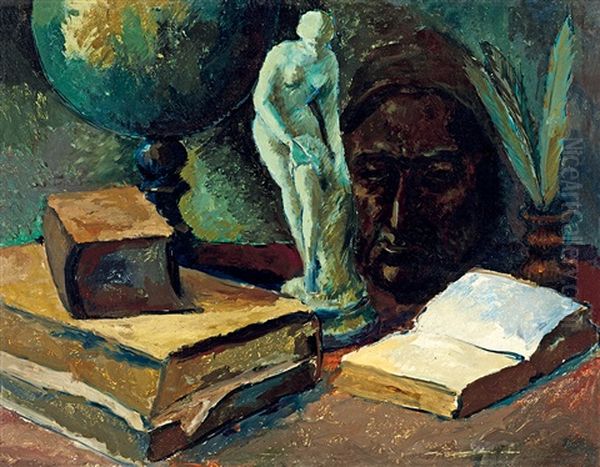 Still Life With Statue Oil Painting by Vilmos Perlrott-Csaba