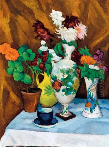 Studio Still-life, In The Middle Oil Painting by Vilmos Perlrott-Csaba